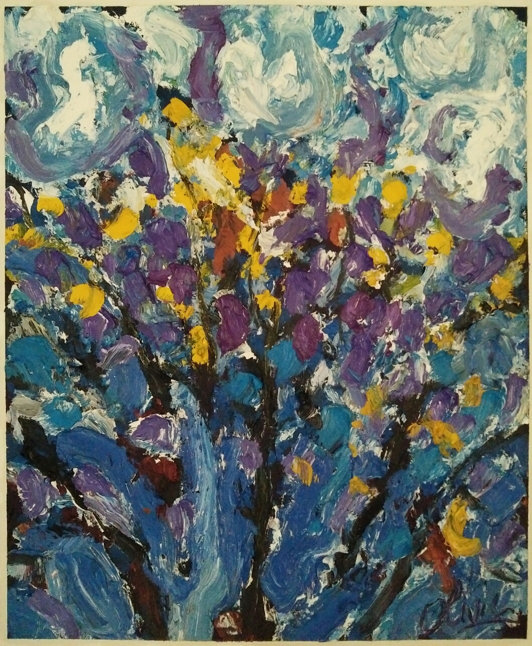 "Arbres bleus et nuages"/ Oil on canvas/ 70cm X 57 cm