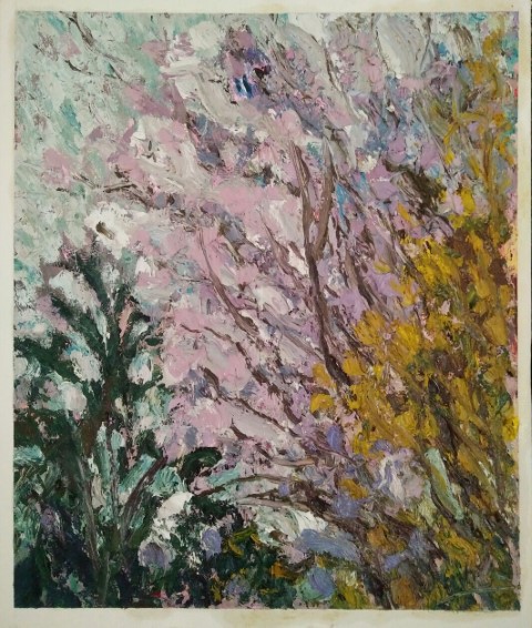 Jardin au printemps. Oil on canvas. 60 x 50 cm