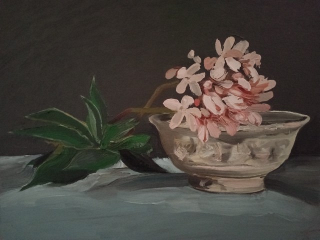 Bol thaï et jatrophas. Oil on canvas. 42cm x 33 cm