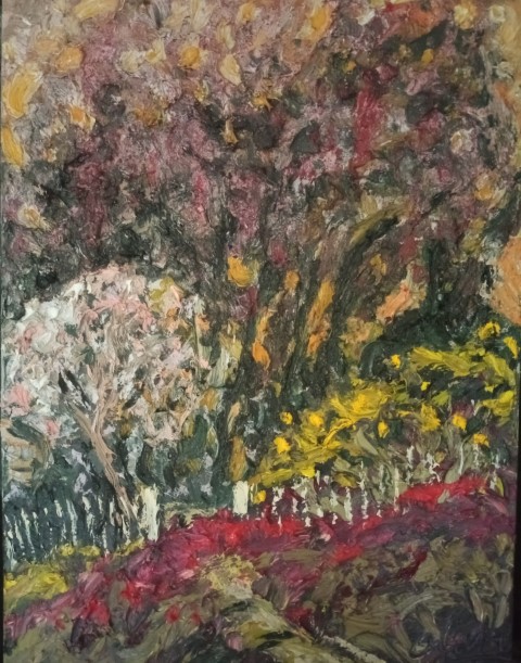 Chemin fleuri au couchant. Oil on canvas. 60 x 80 cm