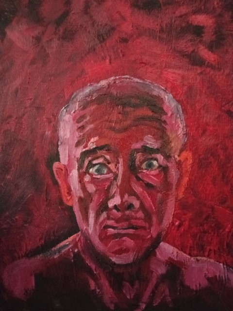 Self in red. Oil on canvas . 41 cm X 31 cm