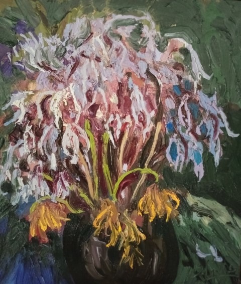 Agapanthes fanés. Oil on canvas. 55 x 48 cm
