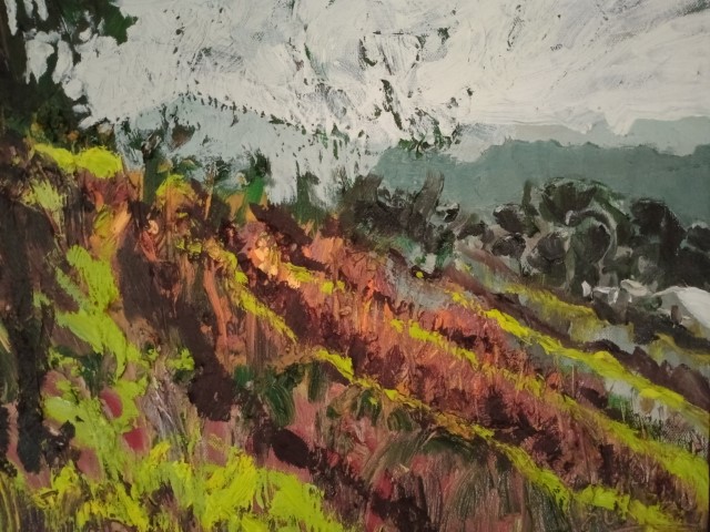 Roseraie en montagne. Oil on canvas 40 cm x 30 cm