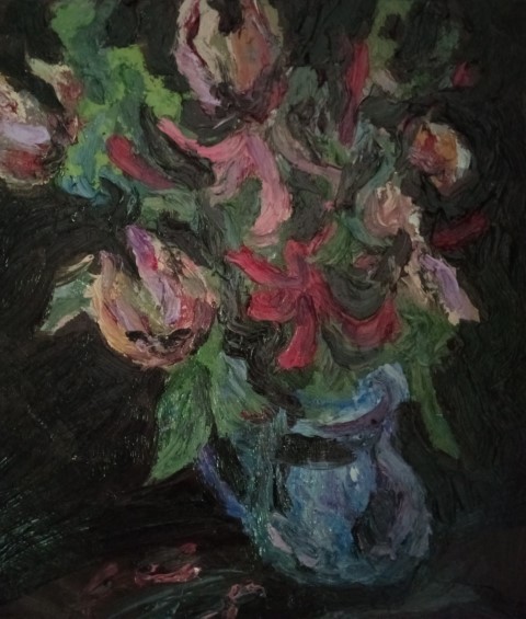 Tulipes et Bauhinias. Oil on canvas. 53 x 47 cm